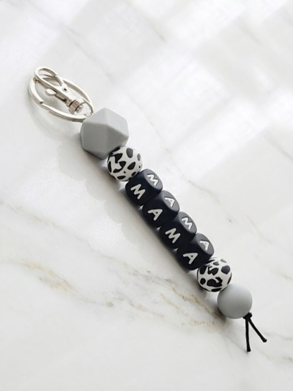 Mama Beaded Keychain  - Grey